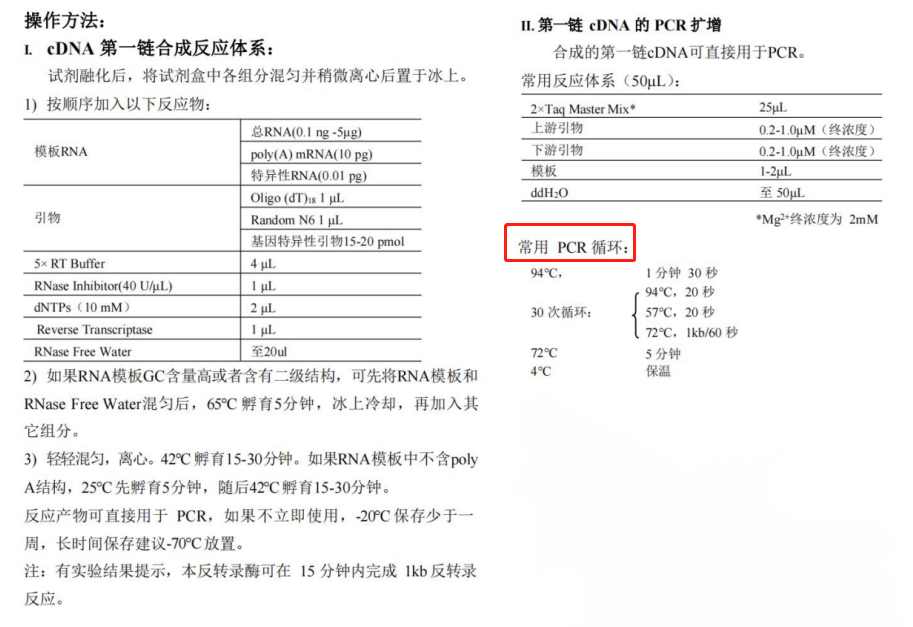 逆轉(zhuǎn)錄酶操作方法與常用PCR循環(huán)